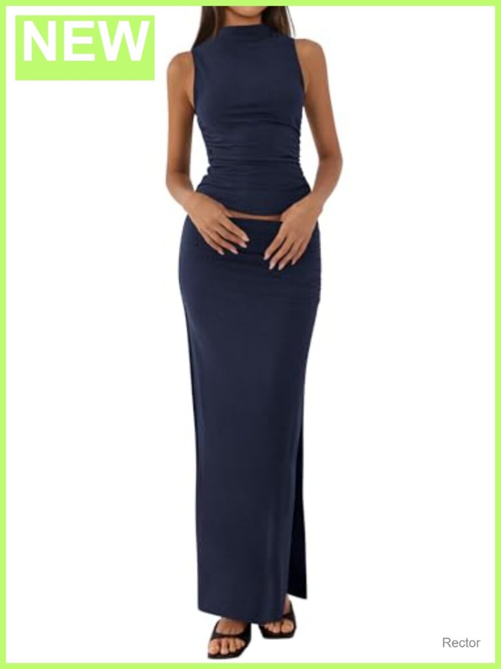 Women's Two Piece Mock Neck Top & Maxi Skirt Set Slim Fit Sleeveless